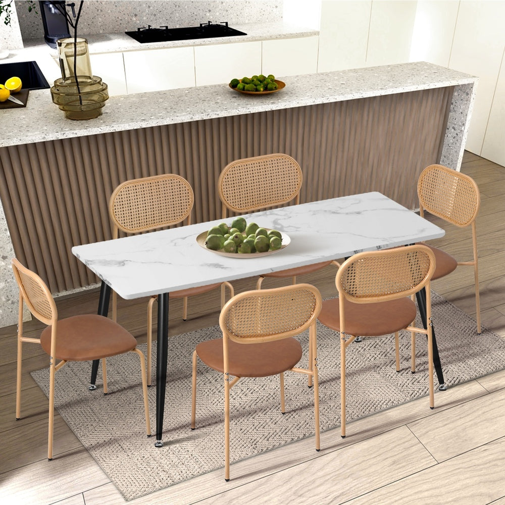 4PCS Dining Chair Rattan Furniture PU Leather Brown