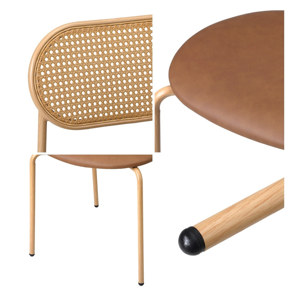 4PCS Dining Chair Rattan Furniture PU Leather Brown