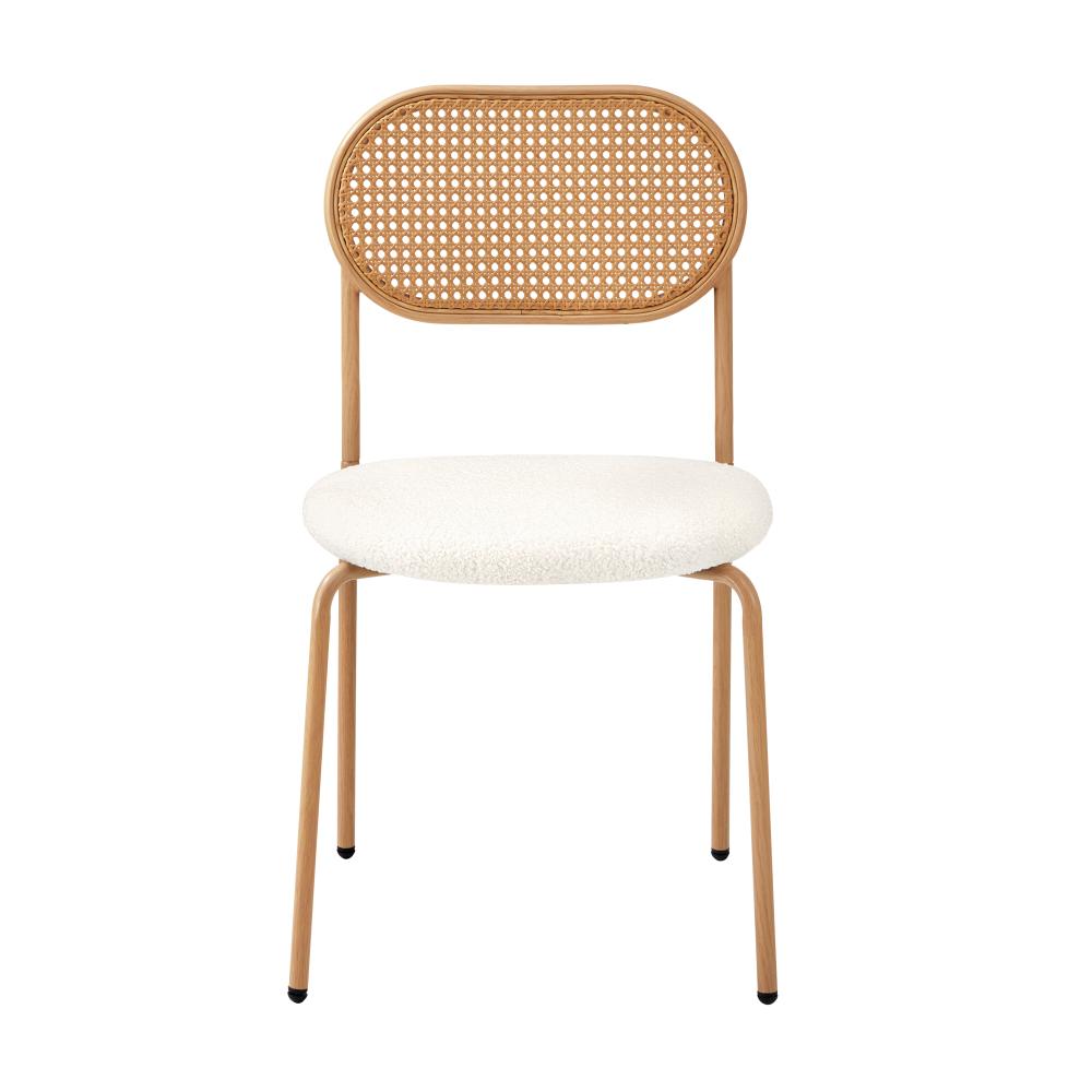 2PCS Rattan Dining Chair Sherpa White