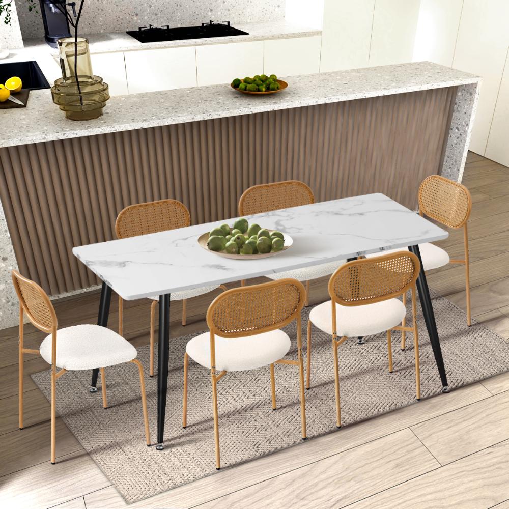 2PCS Rattan Dining Chair Sherpa White