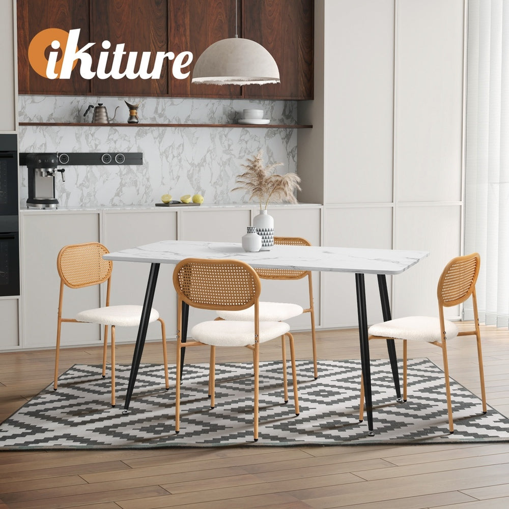 6PCS Dining Chair Rattan Furniture Sherpa White