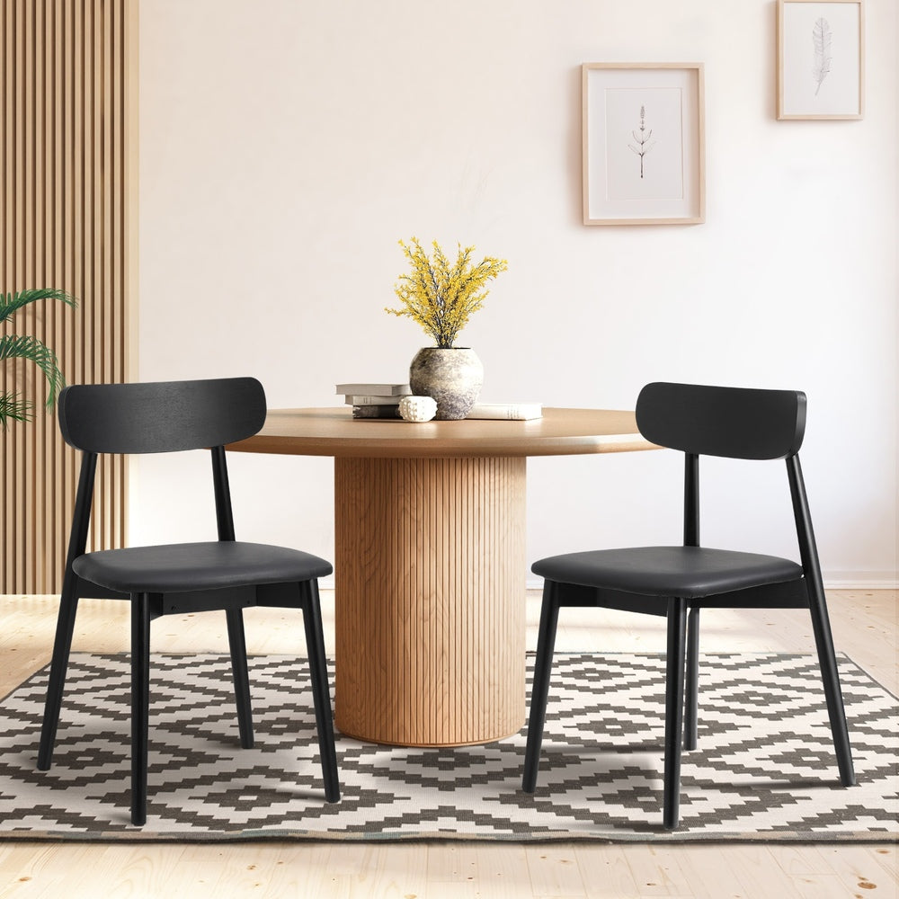 2x Dining Chairs PU Leather Solid Wood Cafe Lounge Black