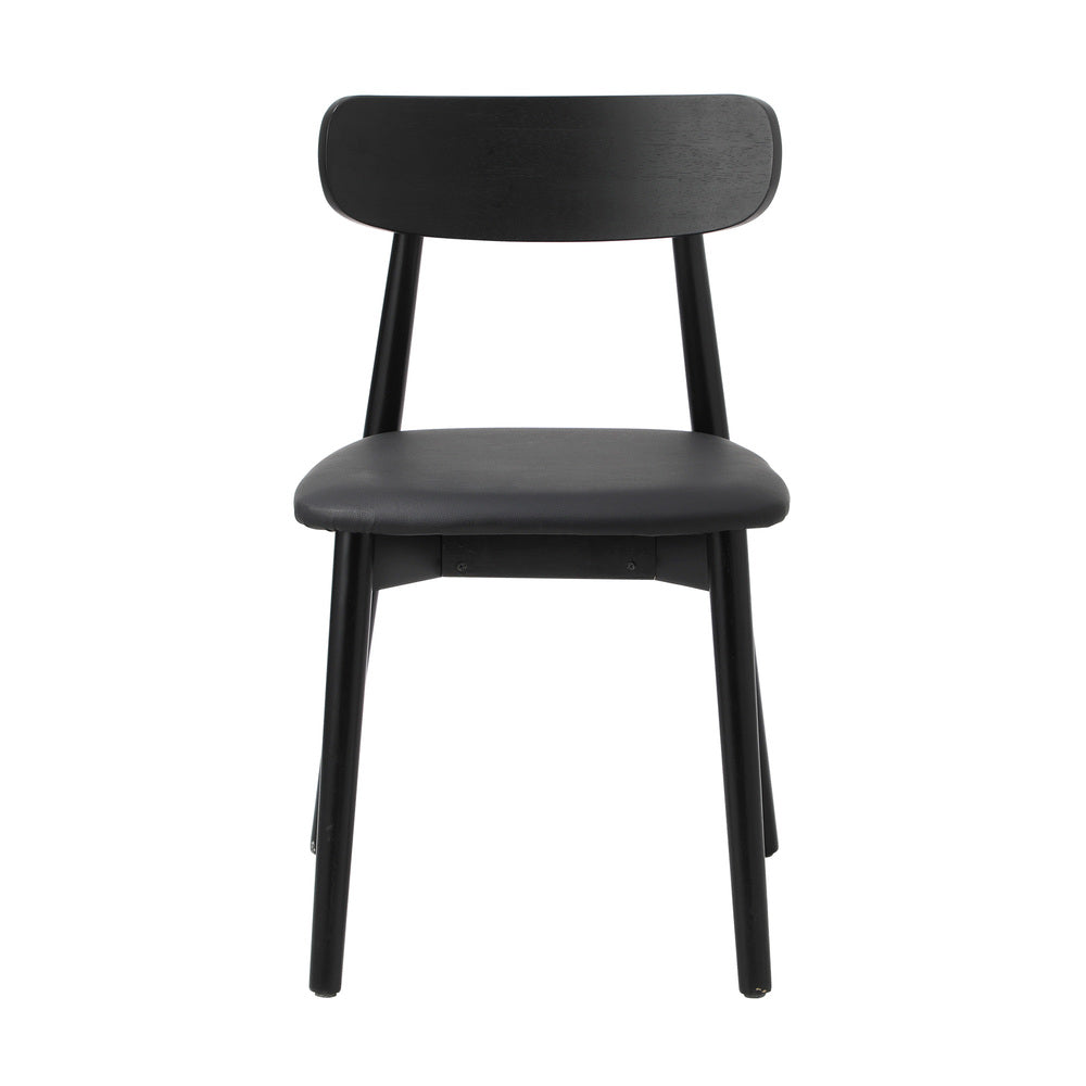 2x Dining Chairs PU Leather Solid Wood Cafe Lounge Black