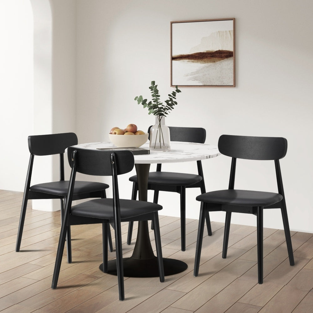 2x Dining Chairs PU Leather Solid Wood Cafe Lounge Black