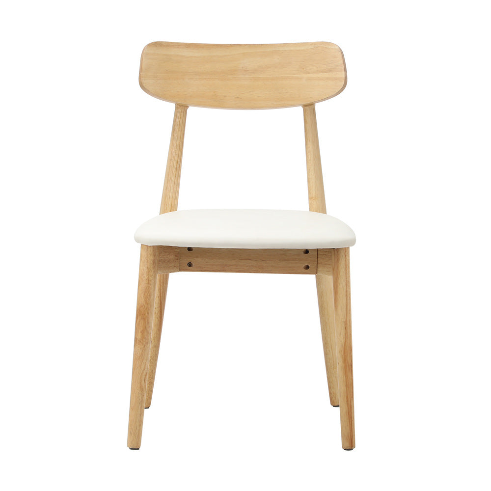 2x Dining Chairs PU Leather Solid Wood Cafe Lounge Beige
