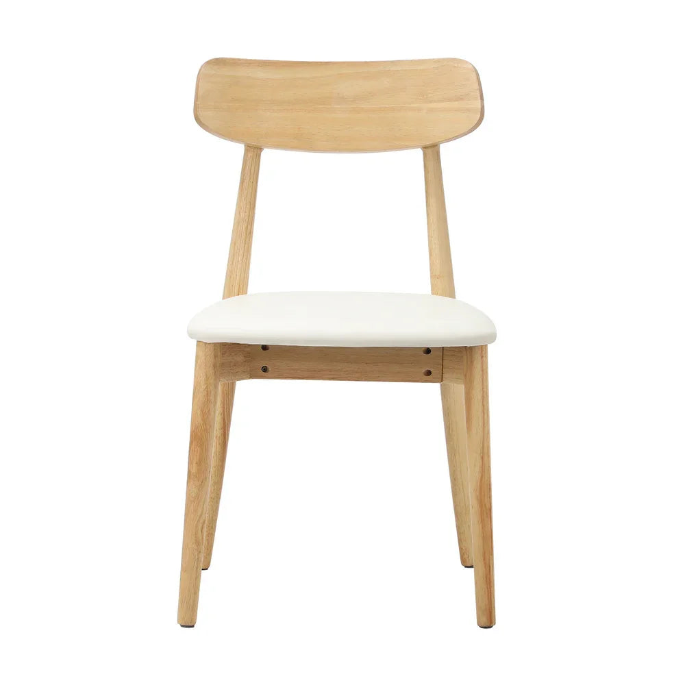 4x Dining Chairs PU Leather Solid Wood Beige