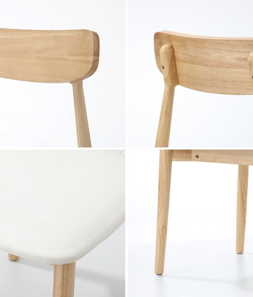 4x Dining Chairs PU Leather Solid Wood Beige