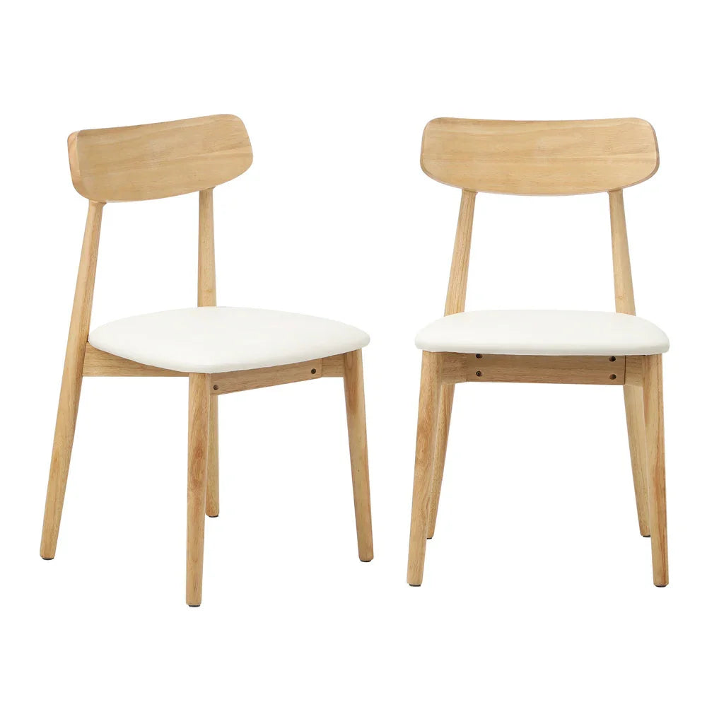 6x Dining Chairs PU Leather Solid Wood Beige