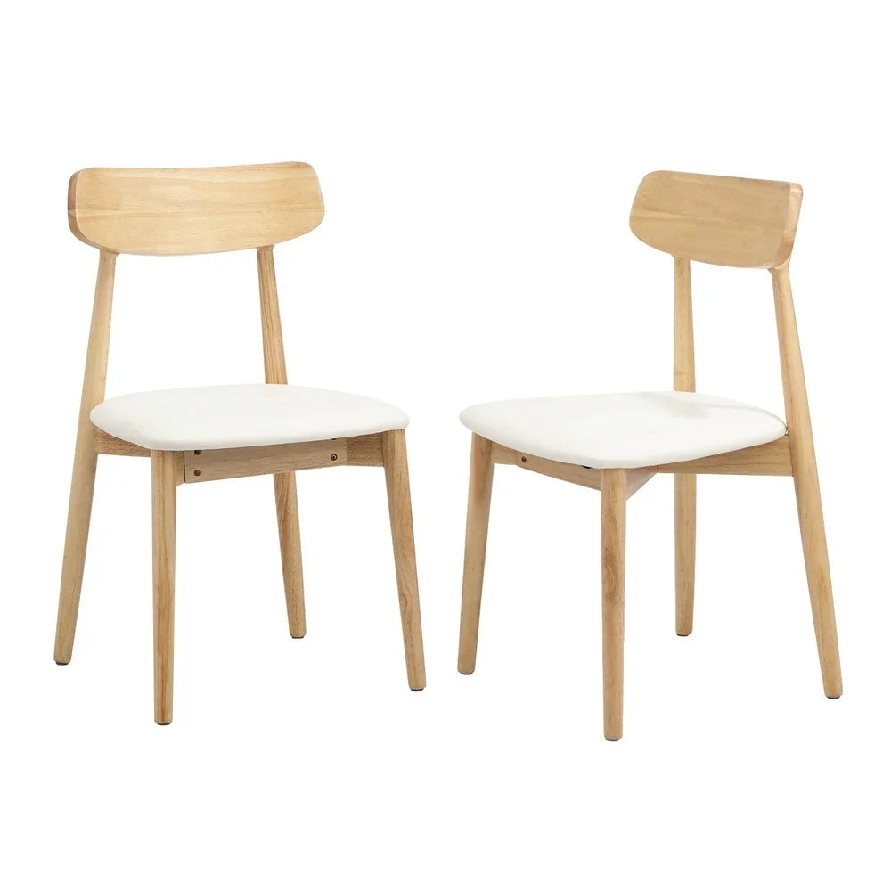 6x Dining Chairs PU Leather Solid Wood Beige