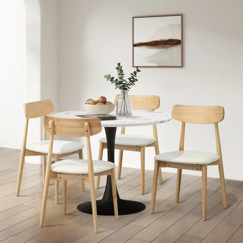 6x Dining Chairs PU Leather Solid Wood Beige