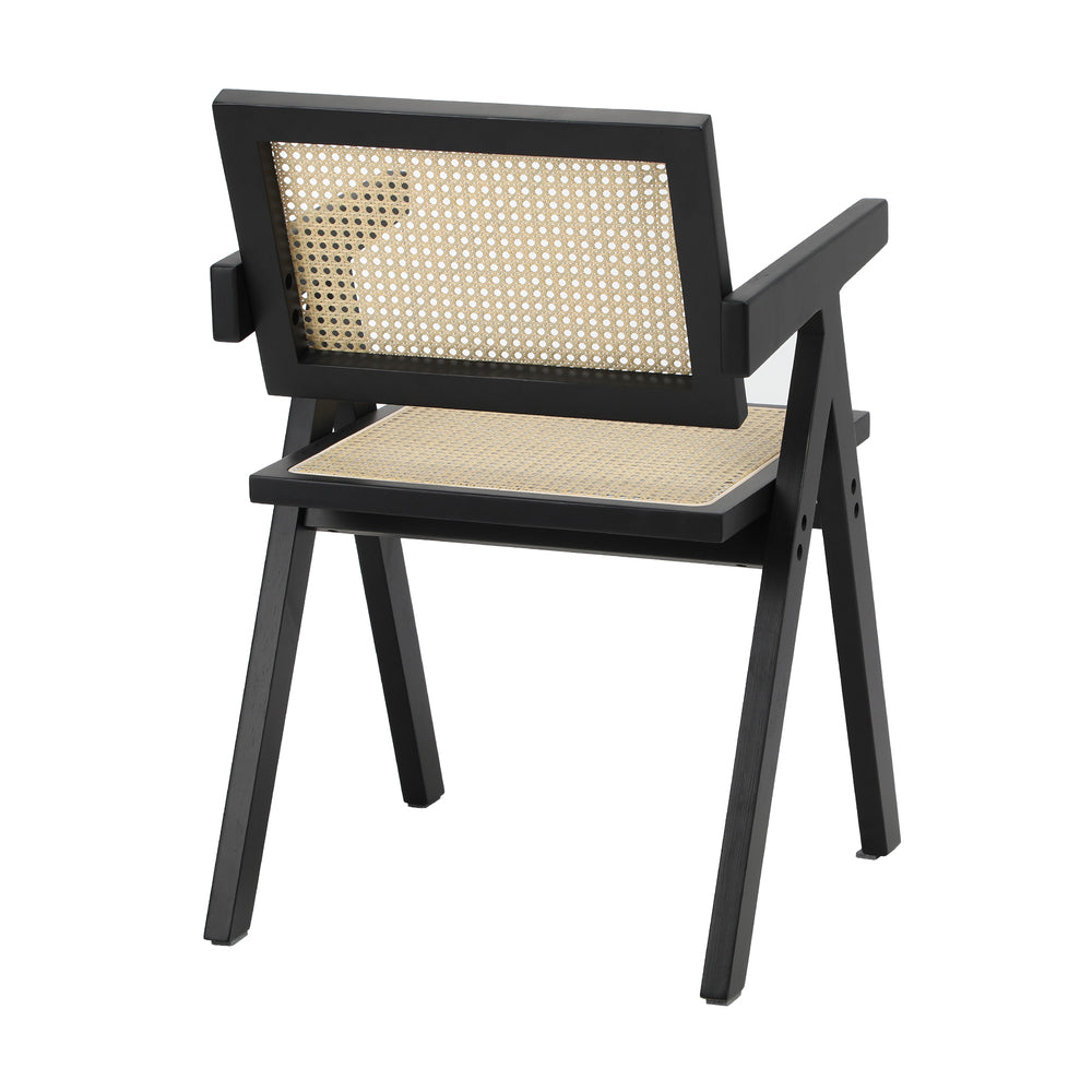 Oikiture 8x Dining Chairs Rattan Chair Wooden Balck
