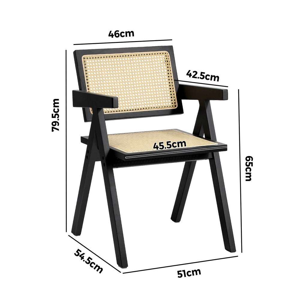 Oikiture 8x Dining Chairs Rattan Chair Wooden Balck