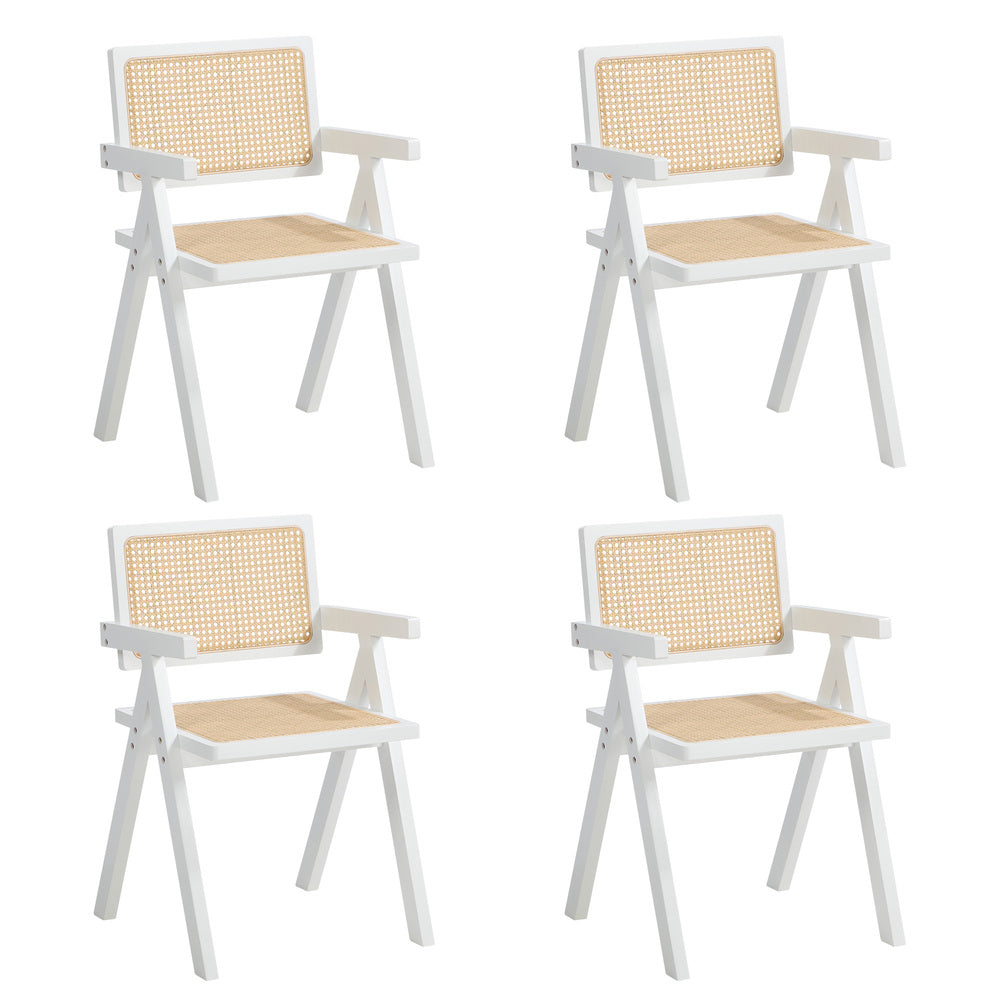 4x Dining Chairs PE Rattan Chair Bamboo Frame White