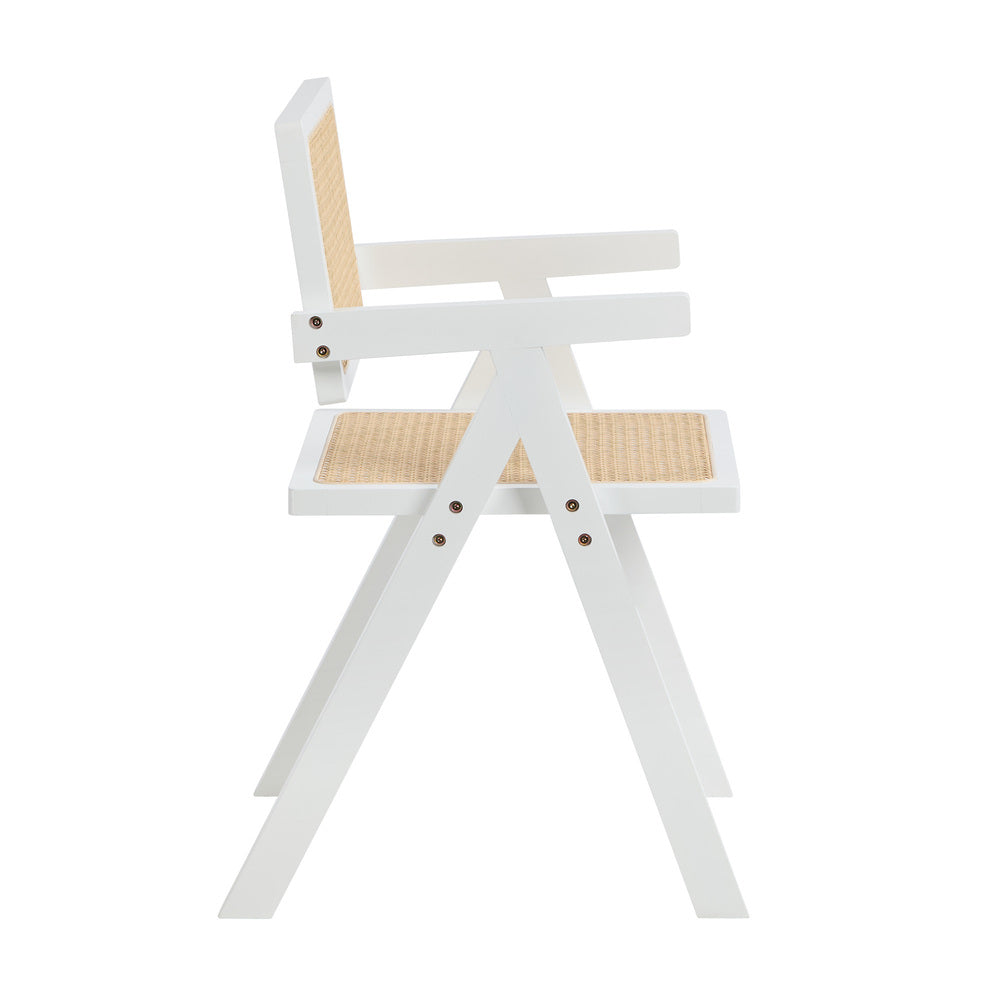 4x Dining Chairs PE Rattan Chair Bamboo Frame White