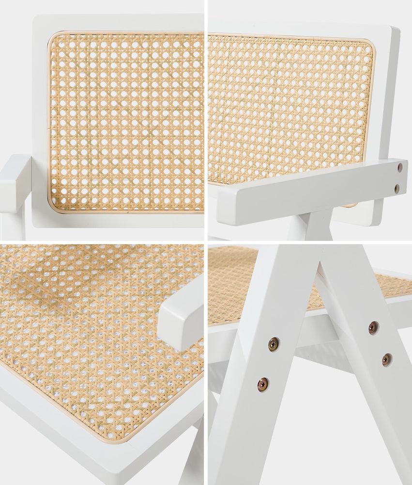 6x Dining Chairs PE Rattan Chair Bamboo Frame White
