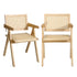 2x Dining Chairs Rattan Wooden Natural