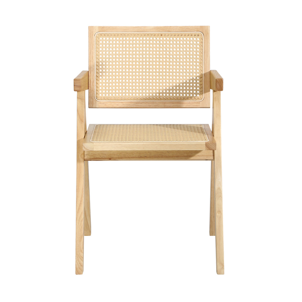 4x Wooden Dining Chairs Rattan Natural