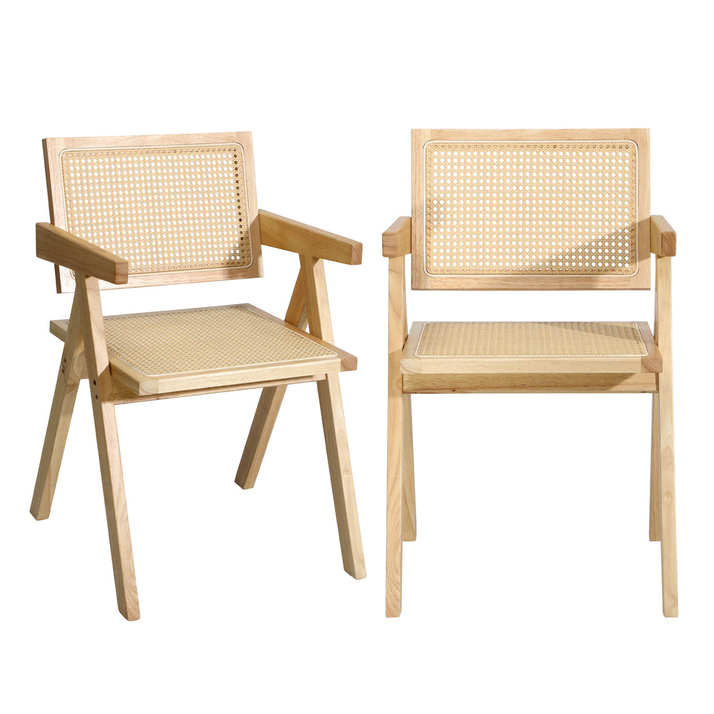 6x Wooden Dining Chairs Rattan Natural