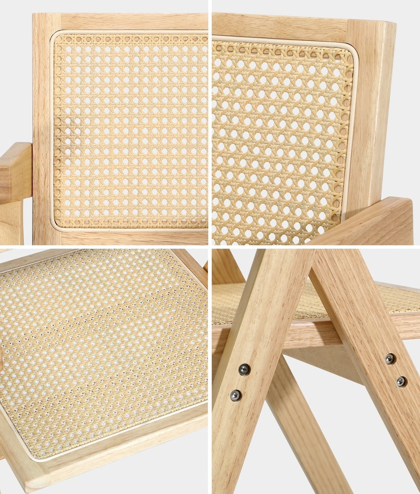 6x Wooden Dining Chairs Rattan Natural