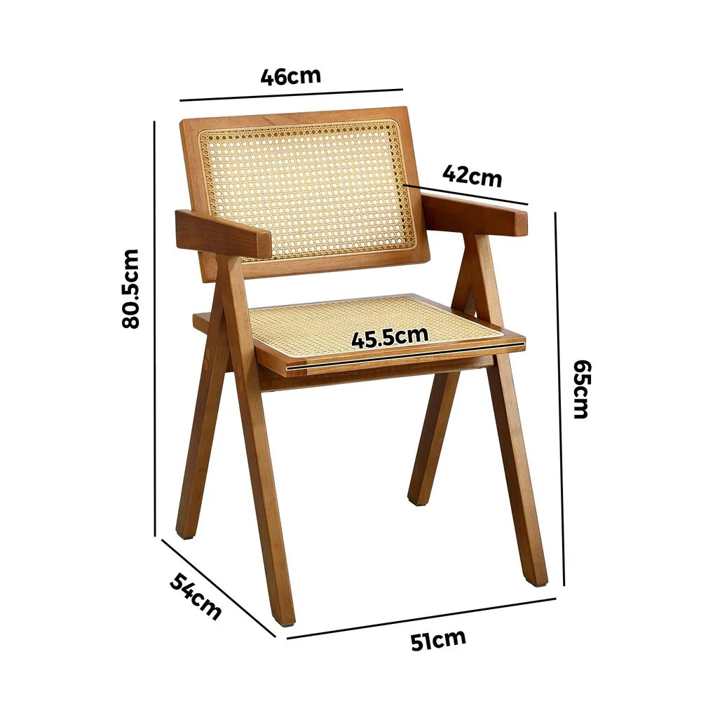 6x Dining Chairs Rattan Chair Wooden Walnut