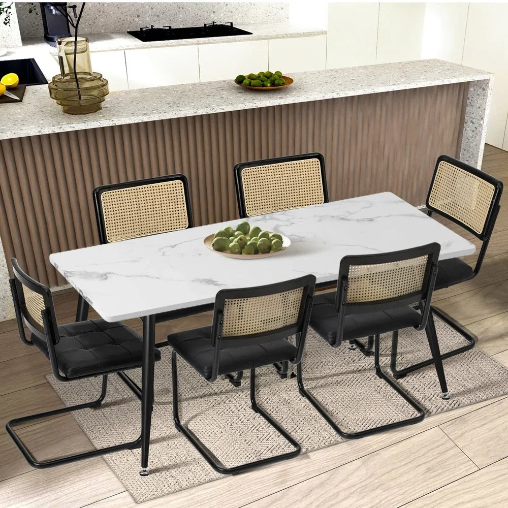4x Rattan Dining Chair Cesca Replica Cantilever PU Leather