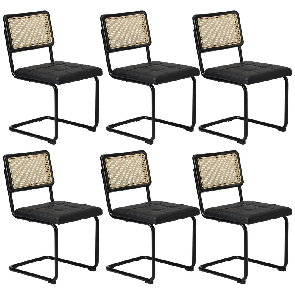 Oikiture 6x Rattan Dining Chair Cesca Replica Cantilever PU Leather