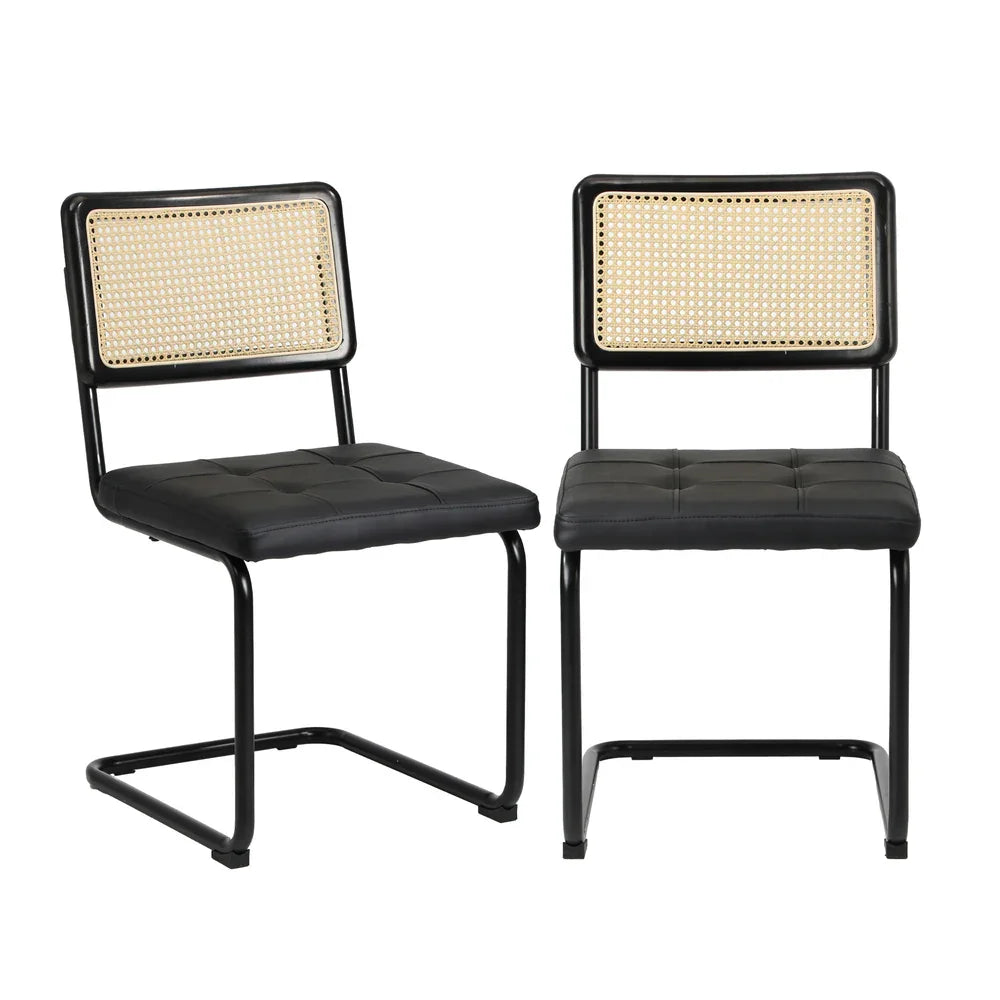 Oikiture 6x Rattan Dining Chair Cesca Replica Cantilever PU Leather