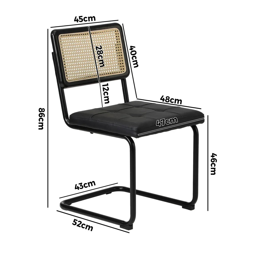 6x Rattan Dining Chair Cesca Replica Cantilever PU Leather