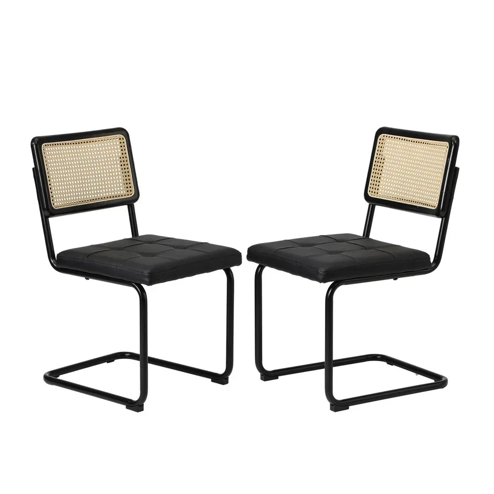 Oikiture 6x Rattan Dining Chair Cesca Replica Cantilever PU Leather
