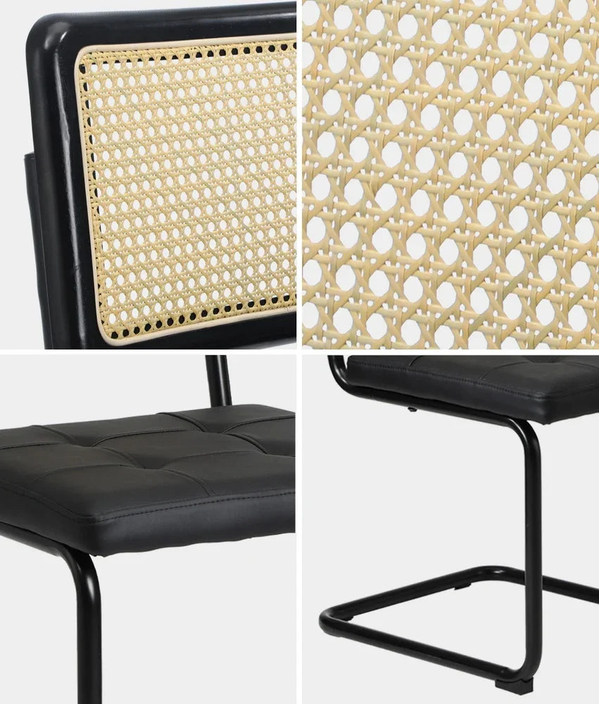 Oikiture 6x Rattan Dining Chair Cesca Replica Cantilever PU Leather