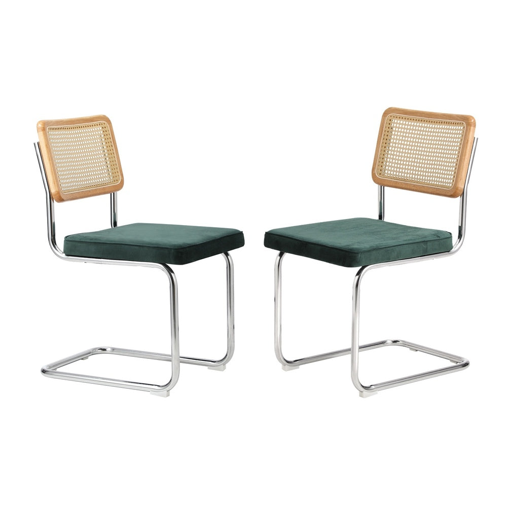 6x Rattan Dining Chair Cesca Replica Cantilever Velvet