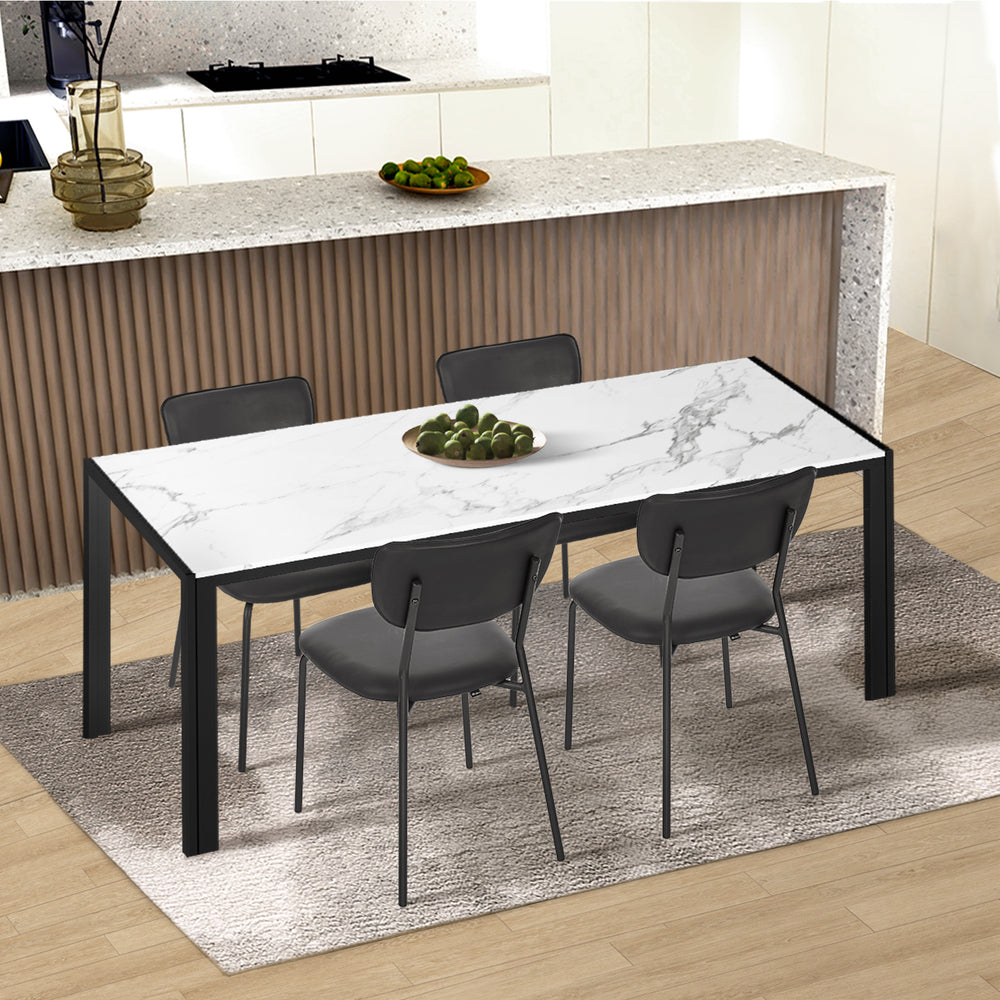 Set of 4 Dining Chairs PU Leather Padded Seat Black