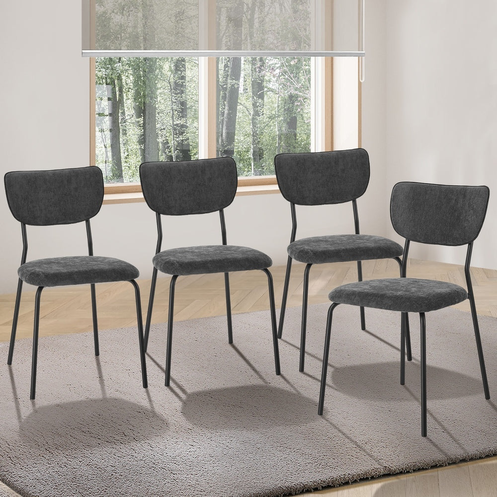 Set of 4 Dining Chairs Linen Fabric Padded Seat Grey