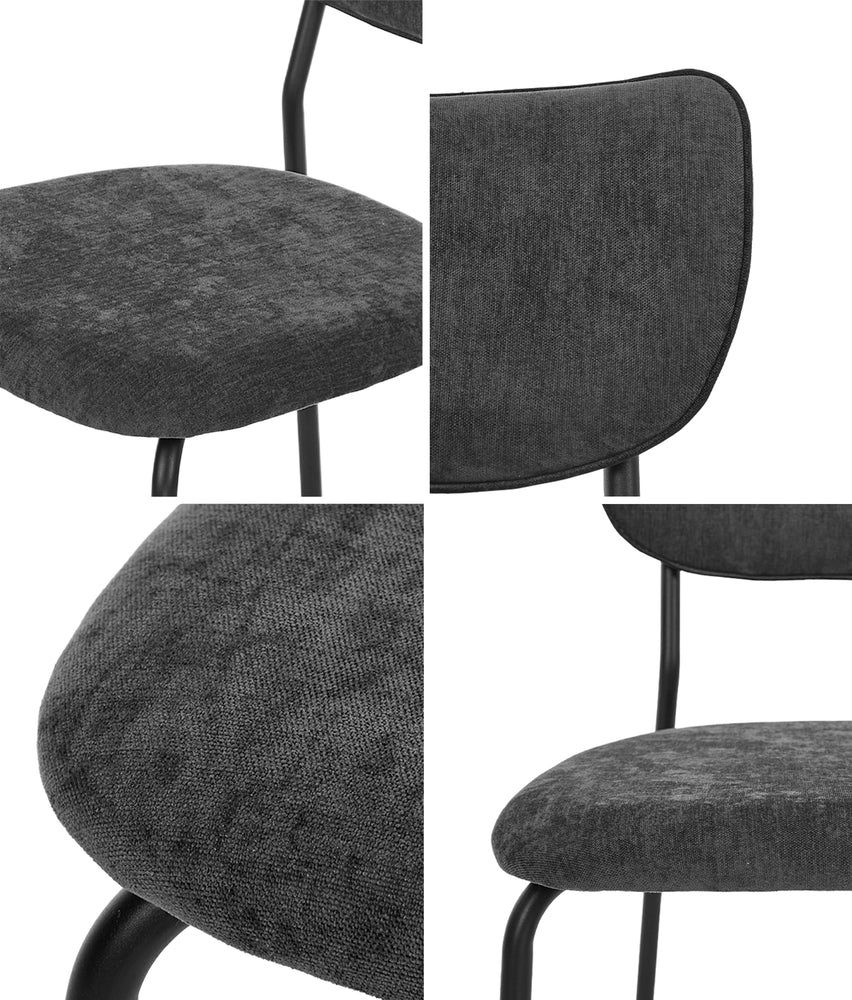 Set of 4 Dining Chairs Linen Fabric Padded Seat Grey