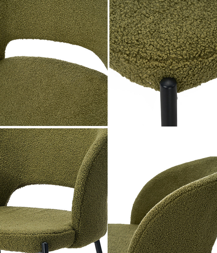 Oikiture 8x Armchair Dining Chair Sherpa Green&Black