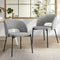 Set of 2 Linen Dining Chairs Grey Black Metal Leg Upholstered Modern Seats