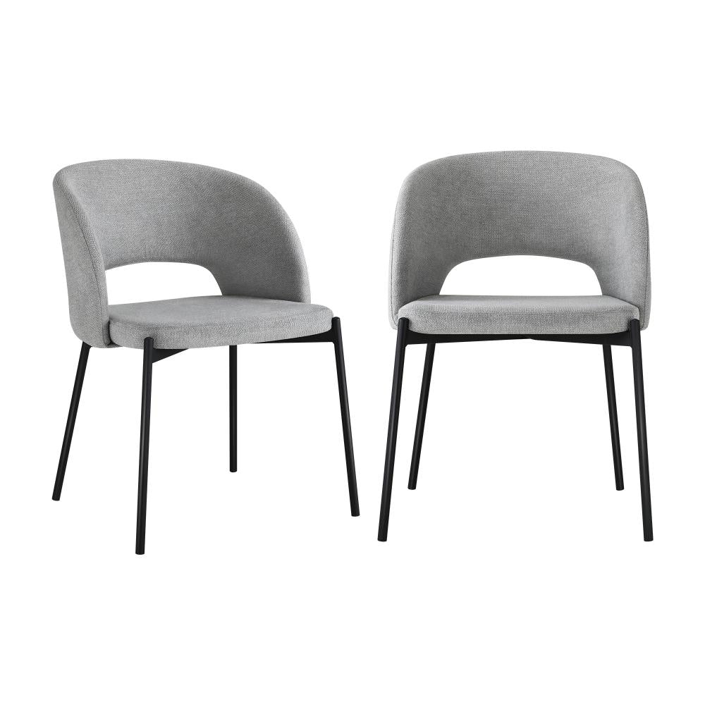 Dining Chair Set of 2 Linen Grey and Black