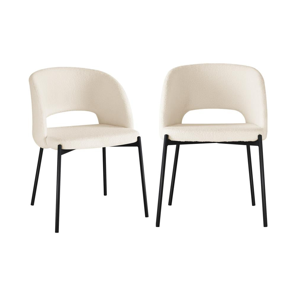 Dining Chair Set of 2 Sherpa White and Black