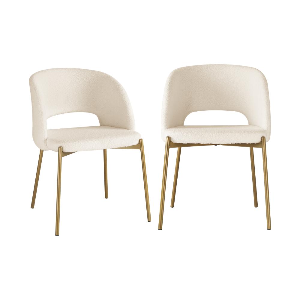 Dining Chair Set of 2 Sherpa White and Gold