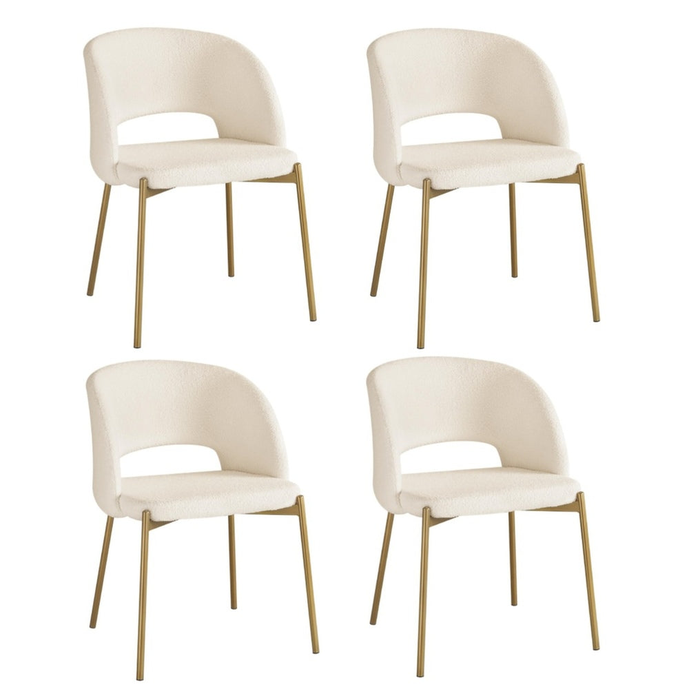 4x Armchair Dining Chair Sherpa White&Gold