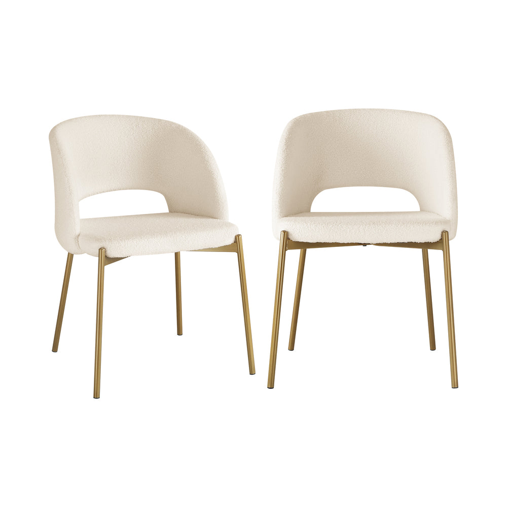 4x Armchair Dining Chair Sherpa White&Gold