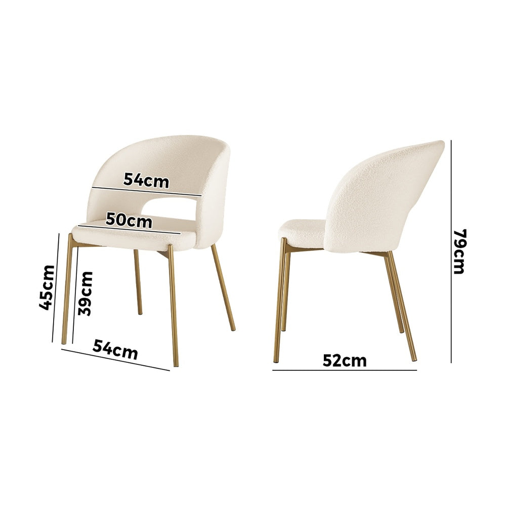 4x Armchair Dining Chair Sherpa White&Gold