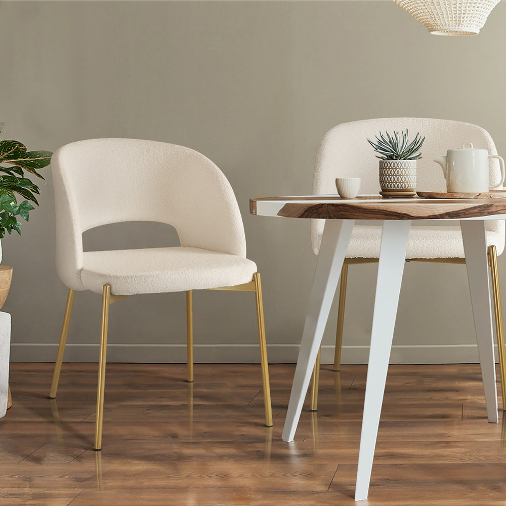 4x Armchair Dining Chair Sherpa White&Gold