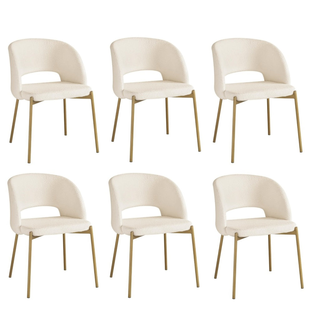 6x Armchair Dining Chair Sherpa White&Gold