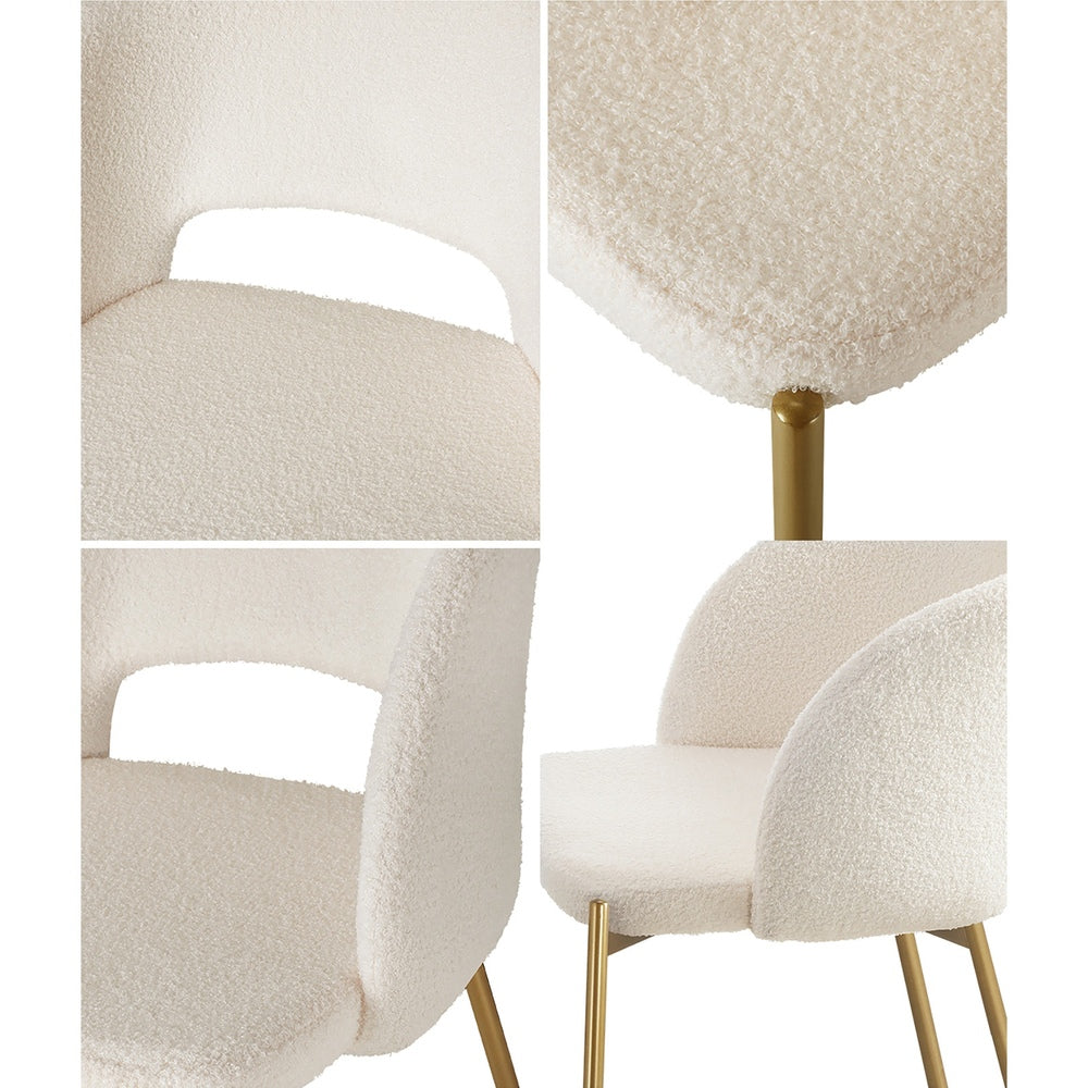 6x Armchair Dining Chair Sherpa White&Gold