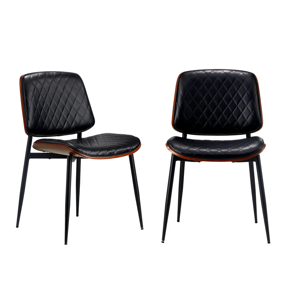 6x Dining Chairs Leather Wooden Metal Legs Black