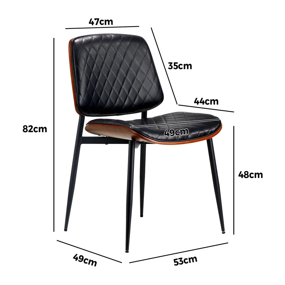 6x Dining Chairs Leather Wooden Metal Legs Black