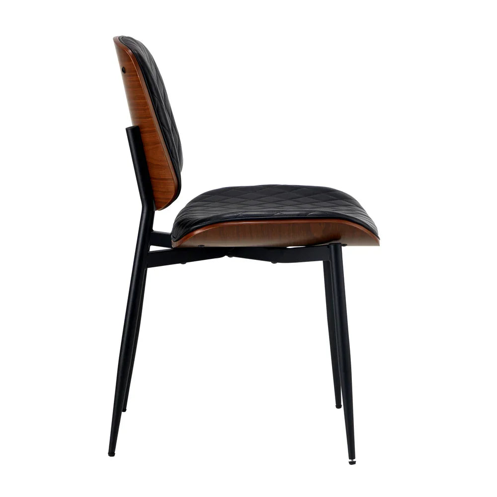 Oikiture 6x Dining Chairs Leather Wooden Metal Legs Black