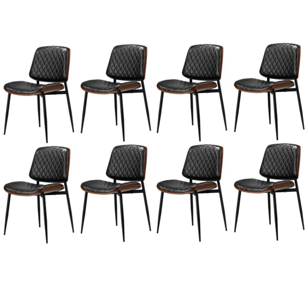 8x Dining Chairs Retro PU Leather Solid Wood Metal Leg Black