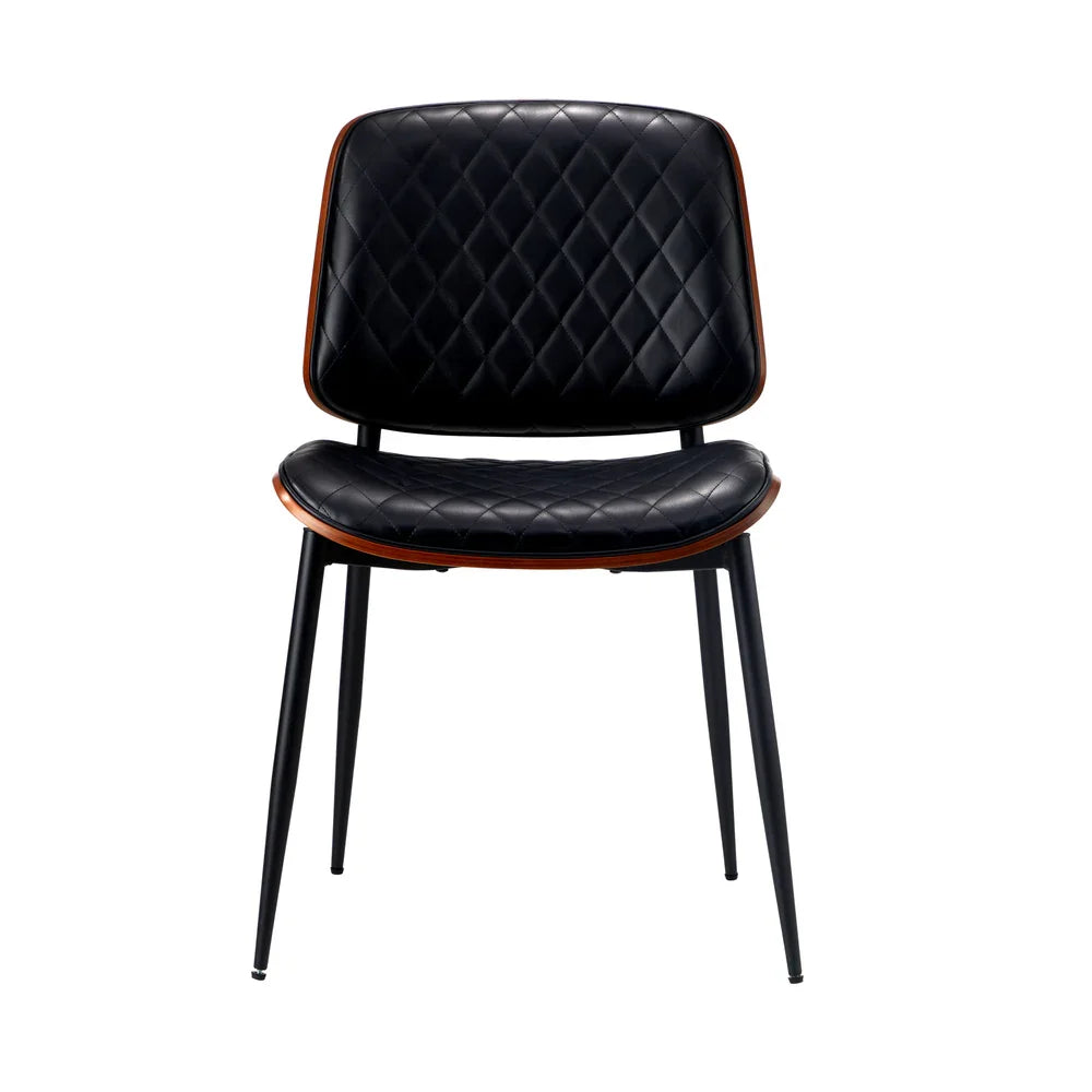 8x Dining Chairs Retro PU Leather Solid Wood Metal Leg Black